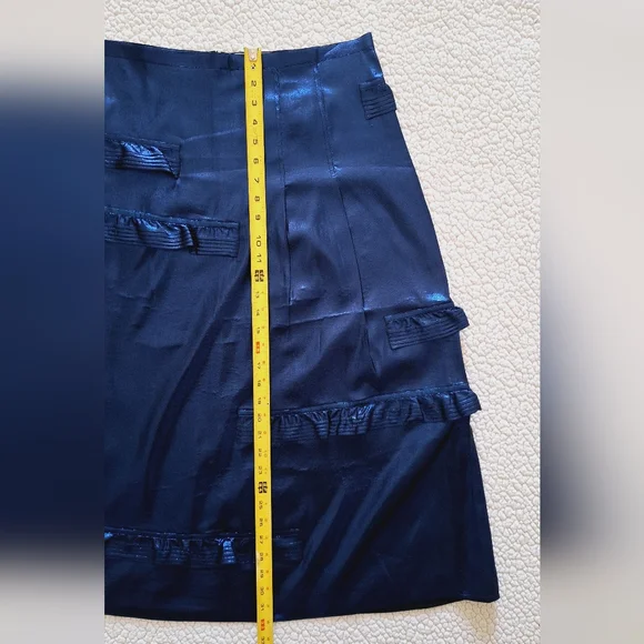BURBERRY Silk Metallic Blend Midi Skirt Women's Blue IT 44 US 10 Org $890